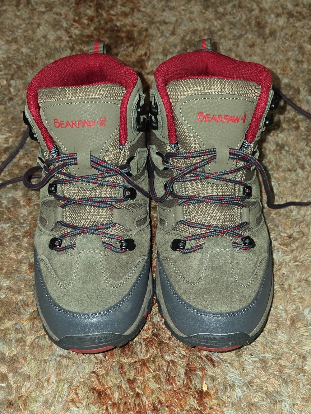 Bearpaw Corsica Waterproof Hiking Boots Taupe/Red Women's Size 7.5
